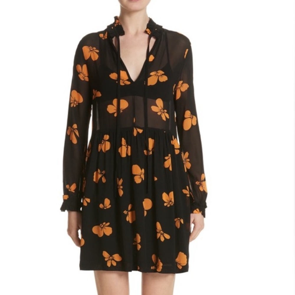 Ganni Black and Orange Georgette Dress size 38